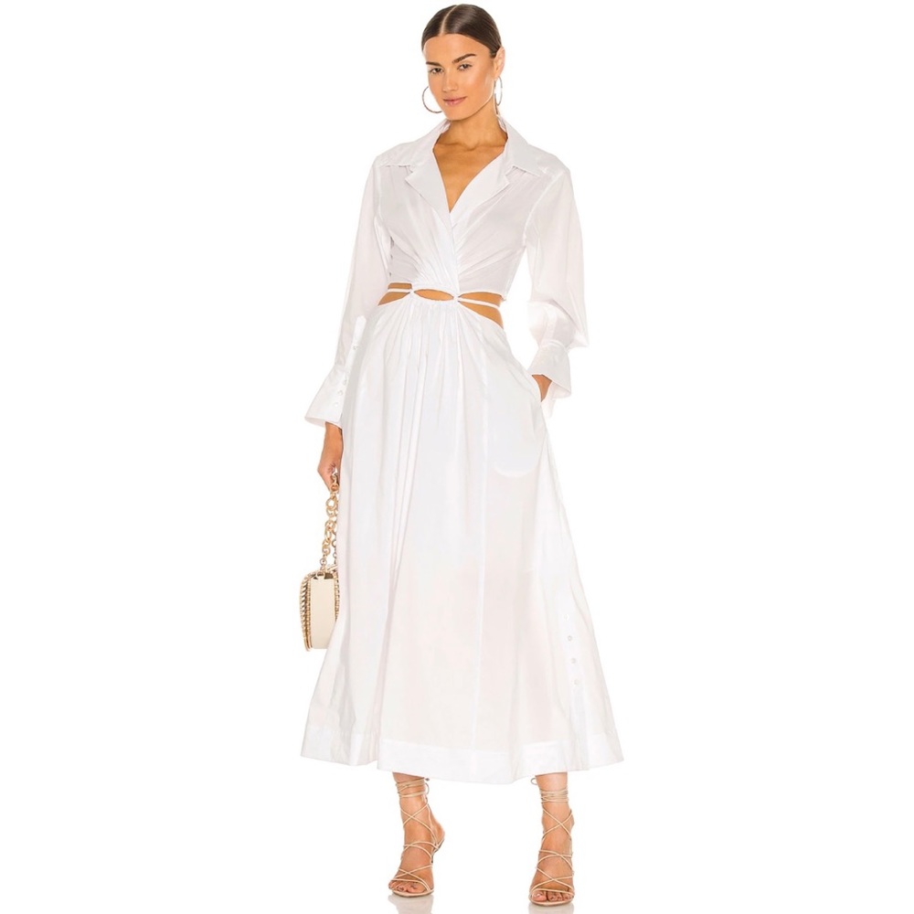 NWT Jonathan Simkhai Alex Pleated Cut Out Maxi Midi Dress White Medium - Picture 1 of 13